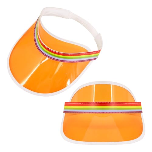 Giovacker Womens Mens PVC Clear Colorful Sun Visor Hats - color: Rainbow Print - Pink + Orange