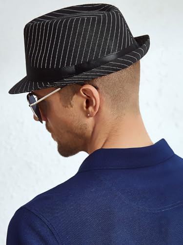 BABEYOND Men's 1920s Short Brim Trilby Fedora Hat - color: C-black Stripes