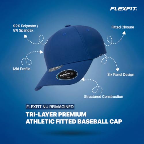 Flexfit NU Tri-Layer Athletic Fitted Baseball Cap with Seam-Sealed Taping - color: Black, size: Large-X-Large