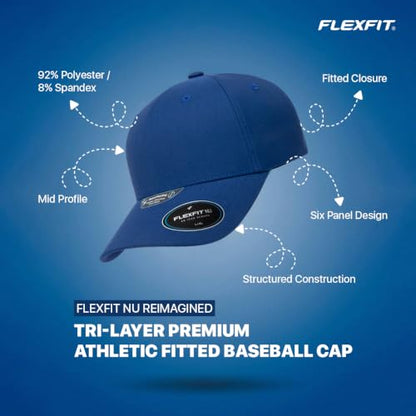 Flexfit NU Tri-Layer Athletic Fitted Baseball Cap with Seam-Sealed Taping - color: Dark Navy, size: Small-Medium
