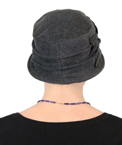 Fleece Flower Cloche Hat for Women Chemo Cancer Ladies Headwear 50+ UPF - color: Grey