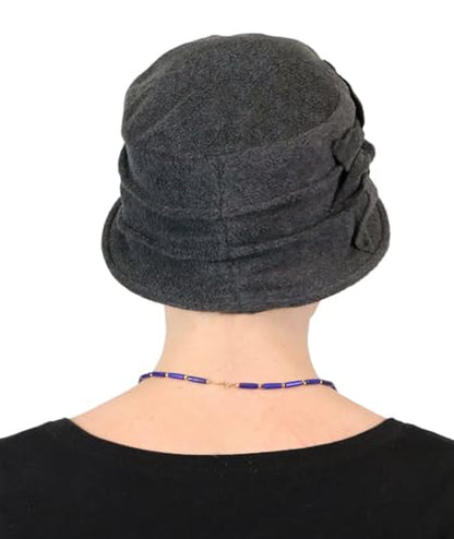 Fleece Flower Cloche Hat for Women Chemo Cancer Ladies Headwear 50+ UPF - color: Grey