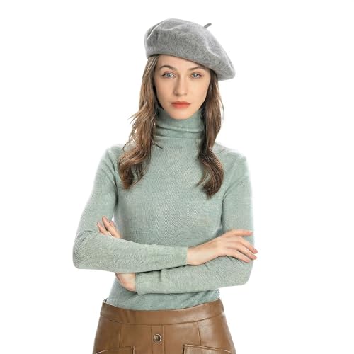 ZLYC Wool French Beret Hat Solid Color Classic Artist Cap for Women - color: Gray