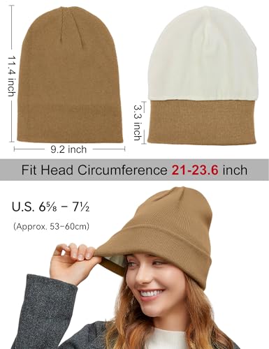 Fleece Lined Wool Beanie Hat Men Women, Warm Cuffed Winter Cap - color: Coffee