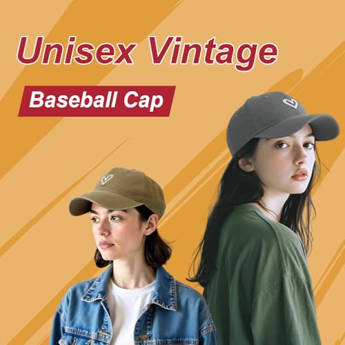 Unisex Vintage Baseball Cap: Washed Distressed Baseball Cap Twill - Men Womens Trucker Hat - Adjustable Dad Hat - color: Light Gray White Heart