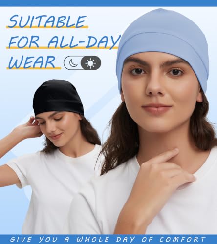 Cotton Skull Cap Sleep Cap Beanie Helmet Liner for Men Women - color: Set B-black,navy,light Blue
