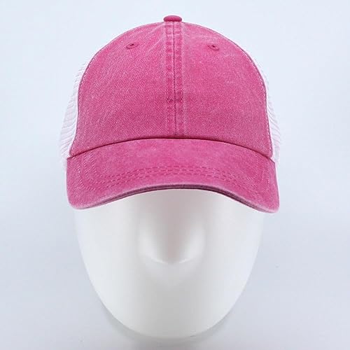 Vintage Washed Soft Mesh Cotton Adjustable Baseball Cap - color: Hot Pink/White