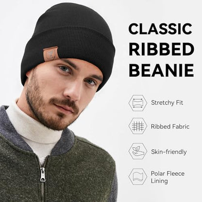 OZERO Mens Winter Hat, Fleece Lined Cuffed Beanie for Men and Women - color: 2pack Black&black