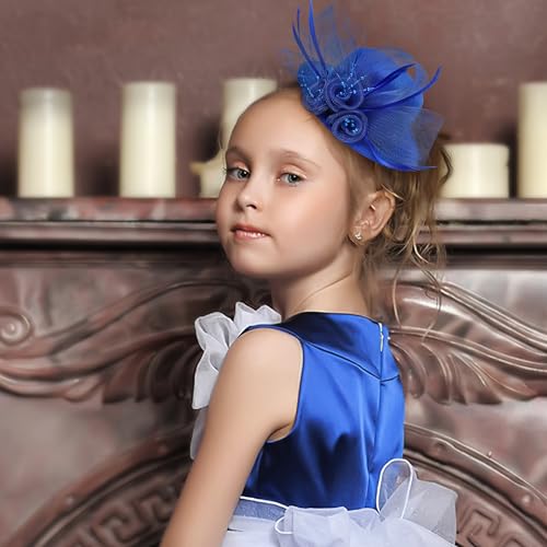 Zinniday 2026 Mini Fascinators Hat - Elegant Small Blue Kentucky Attire Derby Headwear Accessories 1920s 50s High Tea Party Church Tiny Veil Hat with Hair Clip for Women Girls - color: Blue