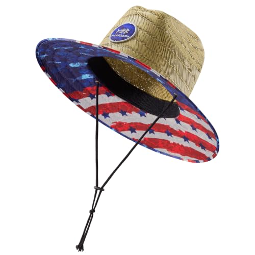 BASSDASH UPF 50+ Wide Brim Lifeguard Straw Hat for Beach Fishing Outdoor - color: Americana