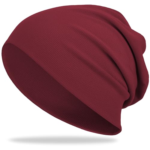 vidsel Slouchy Beanie Hats for Women & Men Cotton Knit Cuffed Skull Cap - color: 1-wine Red