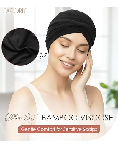 CAPLORD Head Cover for Women – Pre-Tied Turban Wrap | Chemo Headwear for Cancer, Hair Loss & Alopecia | Skull Cap Beanie Hat - color: Black