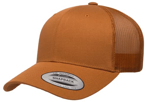Yupoong Classic Mesh 6 Panel Retro Trucker Cap | Mid Profile Snapback - color: Caramel