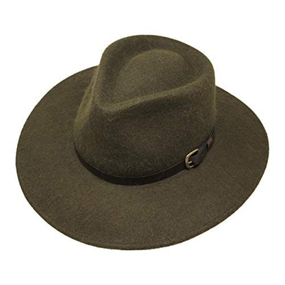 Premium Alpaca Lewis - Wide Brim Fedora Hat - Alpaca Wool Felt - Water Resistant - Leather Band - color: Moss Green, size: 7 1/4-7 3/8
