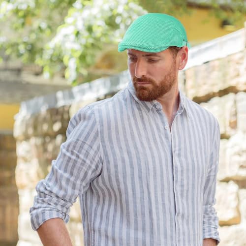 Xinveen Men's Mesh Cap Breathable Summer Newsboy Hat Adjustable Beret Ivy Cap Irish Cabbie Driving Hunting Hats - color: Green