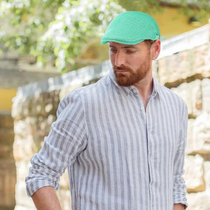 Xinveen Men's Mesh Cap Breathable Summer Newsboy Hat Adjustable Beret Ivy Cap Irish Cabbie Driving Hunting Hats - color: Green