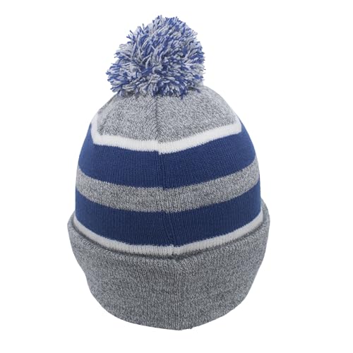Pacific Headwear Unisex Adult Pacific Headwear Knit Fold Over Pom-pom Beanie - color: Heather/Royal/White, size: One Size