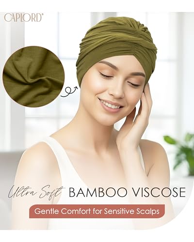 CAPLORD Head Cover for Women – Pre-Tied Turban Wrap | Chemo Headwear for Cancer, Hair Loss & Alopecia | Skull Cap Beanie Hat - color: Olive Green