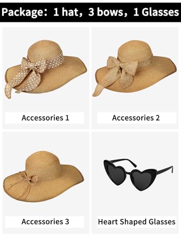 Sun Beach Straw Hats for Women, Summer Wide Brim Hat - color: Khaki, size: X-Large