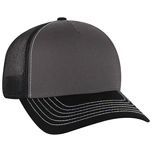 The Vintage Year Plain Cotton Structured Mesh Adjustable Trucker Sports Baseball Cap - color: Black/Charcoal Gray/Black