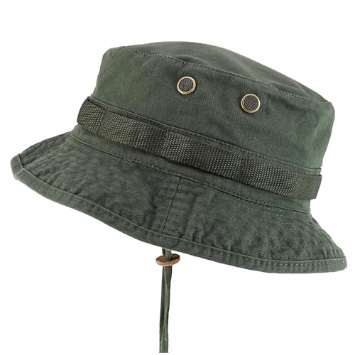 Armycrew 100% Washed Cotton Boonie Hat with Chin Strap - color: Olive, size: Medium