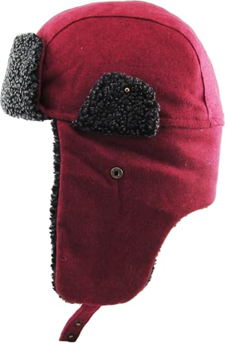Wool Blend Aviator Trapper hat Trooper Ear Flaps Ushanka Eskimo Russian Warm Winter Cold… - color: Burgundy Wool Blend