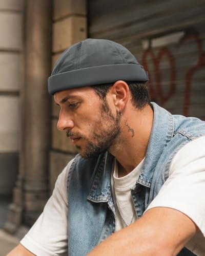Clakllie Quick Dry Brimless Docker Cap for Men Summer Beanie Sailor Skullcap Lightweight Waterproof Adjustable No Brim Hat - color: S-ct81-grey