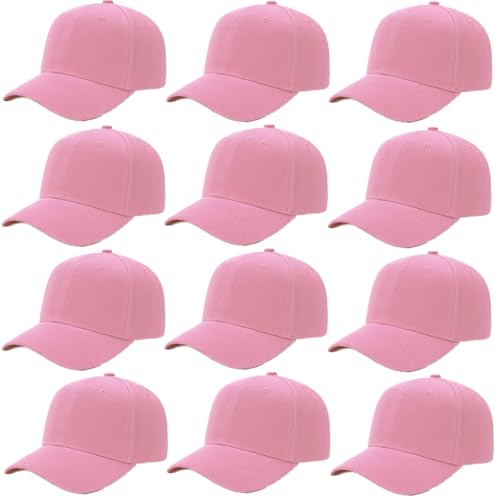 ZH Plain Adjustable Baseball Cap - Lot of 12 Unisex Blank Design Caps - color: Pink