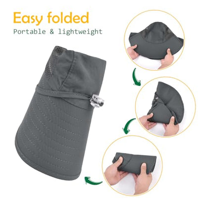 Kids Sun Hat UPF50+ Summer Beach Play Sun Protection Hats with Neck Flap for Ages 5~14 Girls Boys - color: Dark Grey