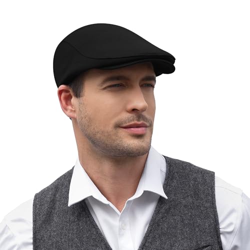 KUJUHA Men's Newsboy Cap Cotton Flat Ivy Gatsby Newsboy Hat Driving Hat Irish Cabbie Hunting Caps Winter Hat - color: Ba_black, size: Large