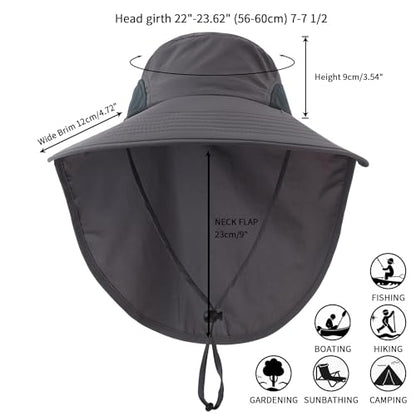 Home Prefer Outdoor UPF50+ Sun Hat Wide Brim Mesh Fishing Hat with Neck Flap - color: Dark Gray