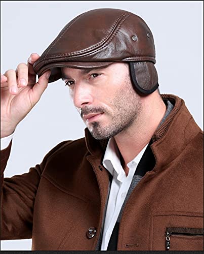 Berets Men's Outdoor Leather hat Winter Male Warm Ear Protection Cap 100% Genuine Leather hat Leisure…