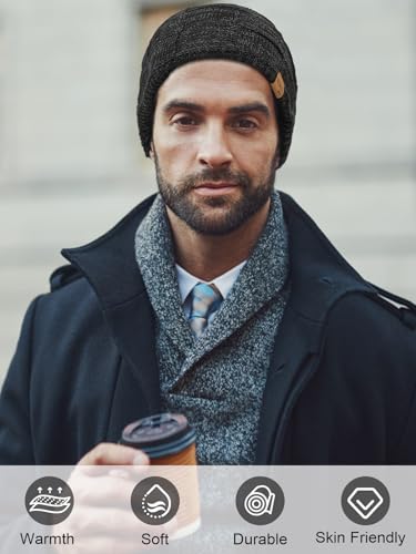 Senker Fashion 2 Pcs Winter Slouchy Beanie Hats for Men, Warm Mens Beanies - color: Black Grey