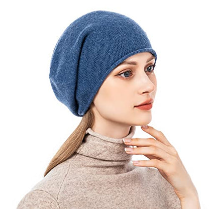 Knit Slouchy Beanie Hats for Women Cashmere Ski Cap Knitted Wool Soft Warm Winter Hat - color: A12-dark Blue