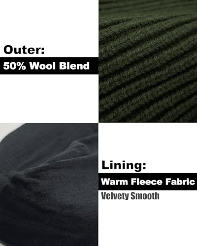 ROYBENS Swag Wool Short Beanie for Men Women, Fleece Lined Warm Winter Hat - color: 1pcs- Army Green