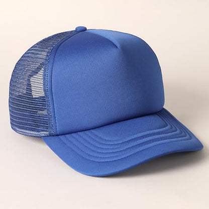 MIRMARU 5 Panels Blank Foam Front Two Tone Solid Trucker Mesh Back Baseball Cap with Adjustable Snapback Strap - color: Solid-royal Blue