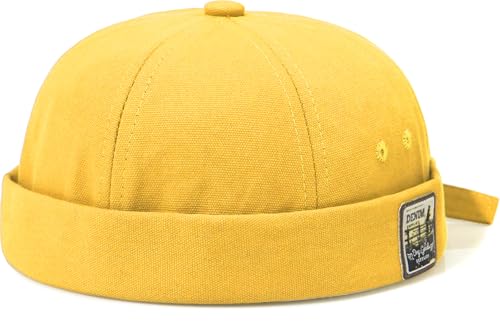 Glamorstar Dome Brimless Hats for Women Men Sailor Docker Beanie Cap Hip Hop Hats - color: Yellow D