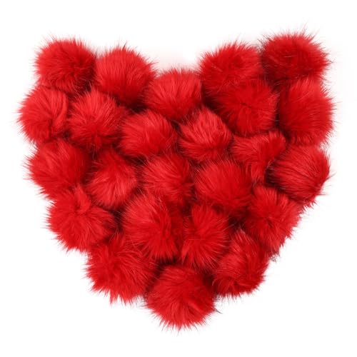 24 Pcs 2.8 Inch Faux Fur Pom Poms for Hats with Elastic Loop - color: Red-24PCS
