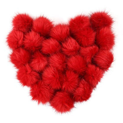 24 Pcs 2.8 Inch Faux Fur Pom Poms for Hats with Elastic Loop - color: Red-24PCS