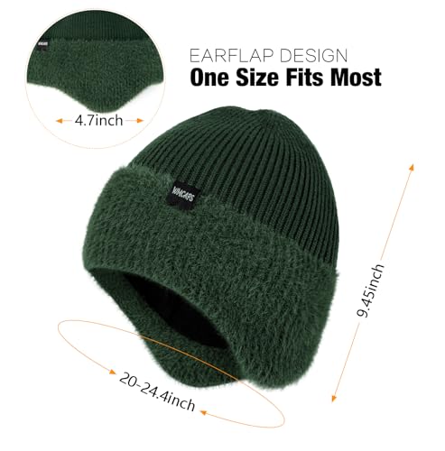 Wmcaps Winter Fleece Lined Beanie with Earflaps for Men Women Outdoor - color: Army Green