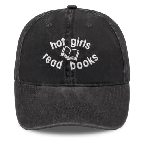 Embroidered Book Lover Baseball Cap for Men Women, Funny Washed Cotton Classic Dad Hat, Reading Lover Gift Idea - color: Hot Girls Read Books, Black