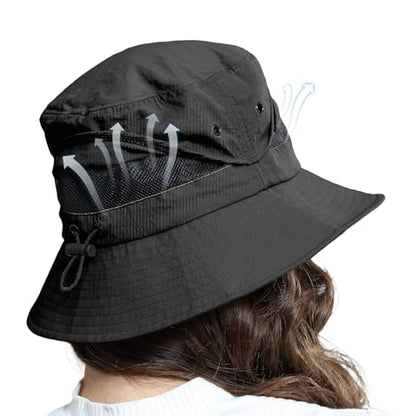 Packable Bucket Hat for Women Waterproof UV Protection Sun Hat - color: Dark Black