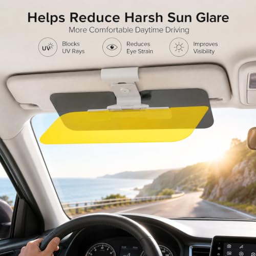 Car Sun Visor Extender, Adjustable Clip-On Glare Shield for Day & Night
