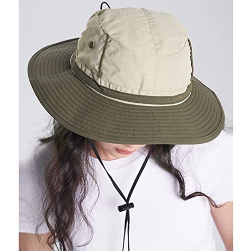 LumiSyne Unisex Two-Tone Bucket Hat Wide Brim Sun Hat UPF 50+ Adjustable Chin Strap Breathable Mesh Packable Boonie Hat - color: Green + Beige, size: Large-X-Large