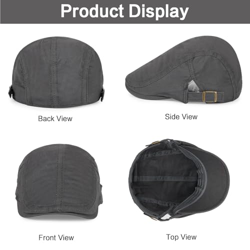 3Pcs Cotton Newsboy Hat for Men Cool Adjustable Flat Cap - color: #Black+white+darkgrey