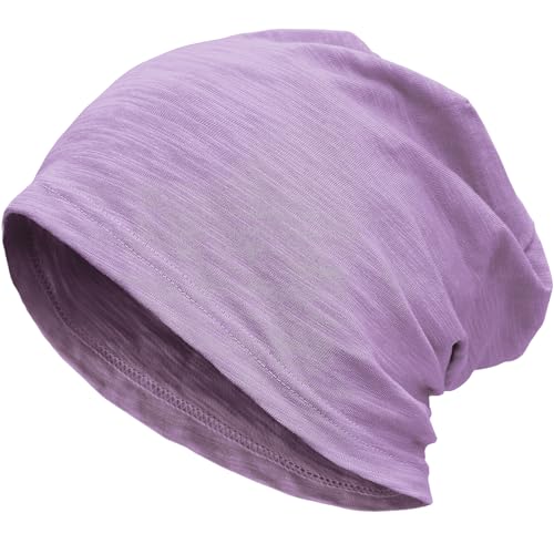 100% Cotton Thin Summer Slouchy Beanie Hat for Women Men Chemo Cap - color: 1pc Purple, size: Medium