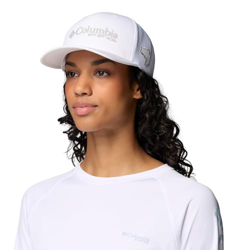 Columbia Unisex PFG Logo Mesh Ball Cap, White/Bass, L/XL