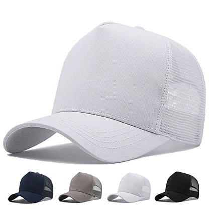 Oversize XXL Mesh Trucker Hat Big Head Hats for Men High Crown Baseball Cap Breathable Dad Hat Adjustable 23.6"-25.6" - color: White