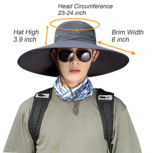 HUAMULAN Men Women 6" Wide Brim Sun Protection Hat Summer Fishing Hats - color: A1-darkgray