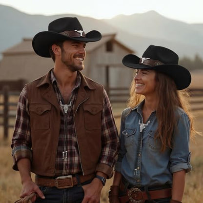 Unittype Western Cowboy Hat for Women Men with Bolo Tie Black